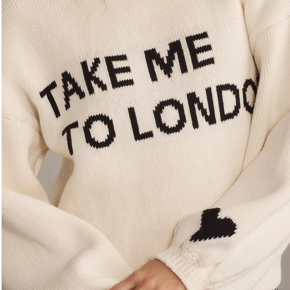 Maeve Cream Sweater with Black Text